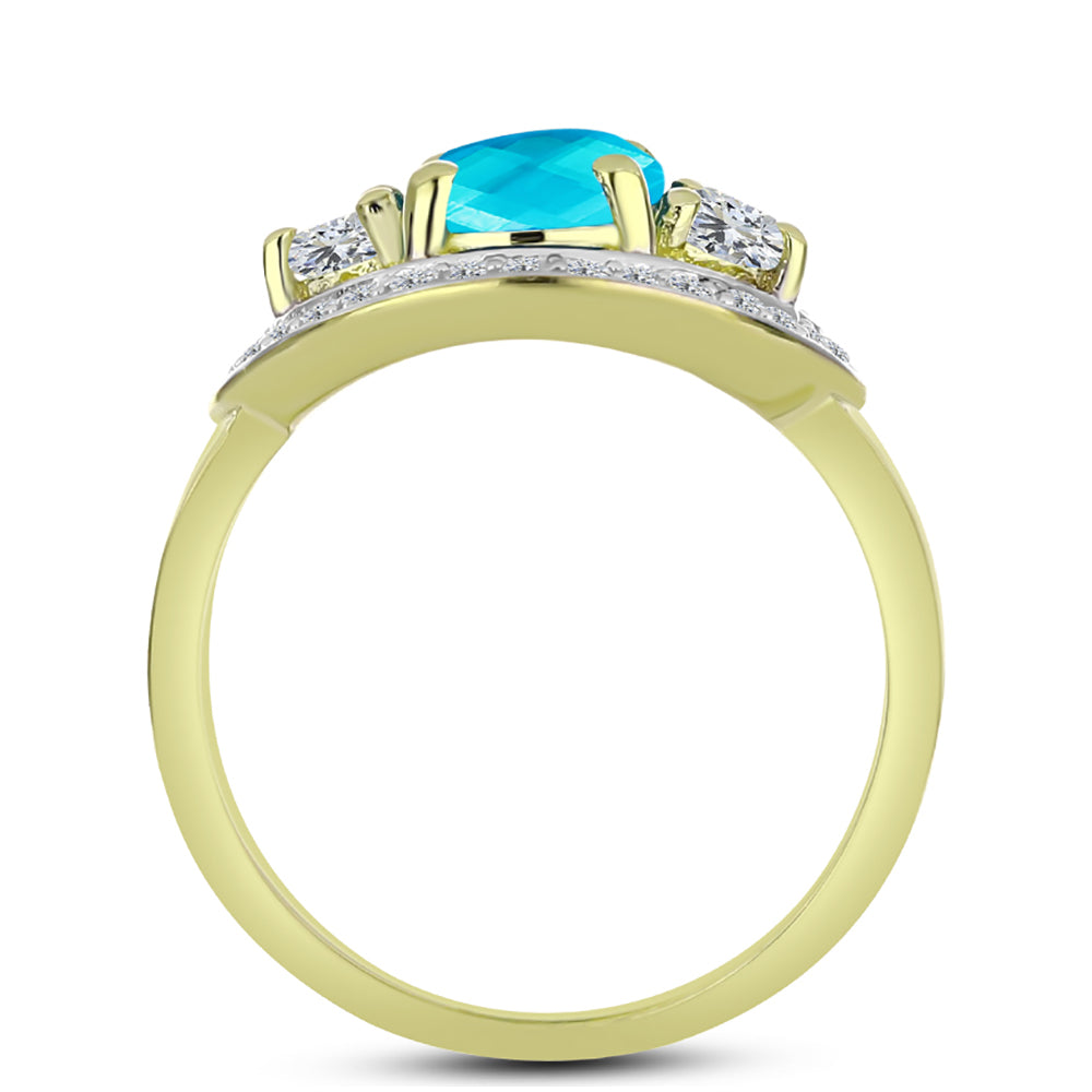 Anillo de Plata Bañada en Oro con Jade Azul y Topacio Blanco