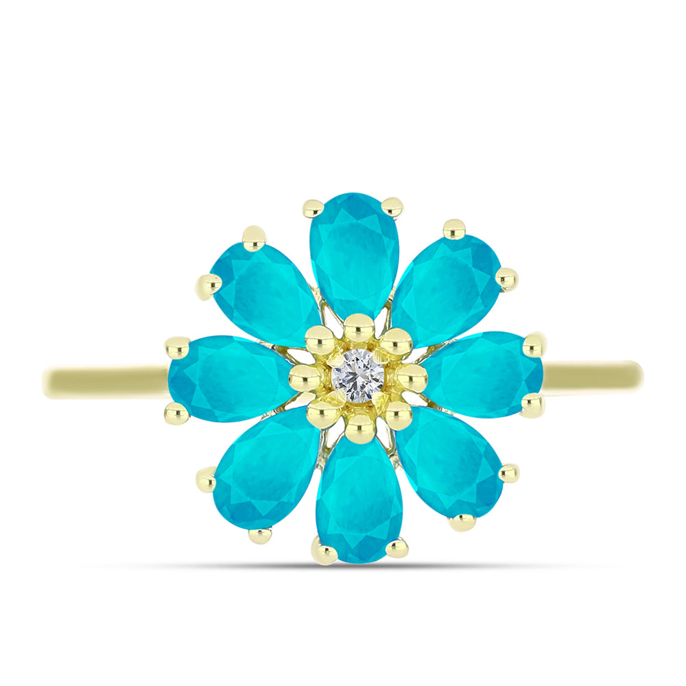 Anillo de Plata Bañada en Oro con Jade Azul y Topacio Blanco 1 