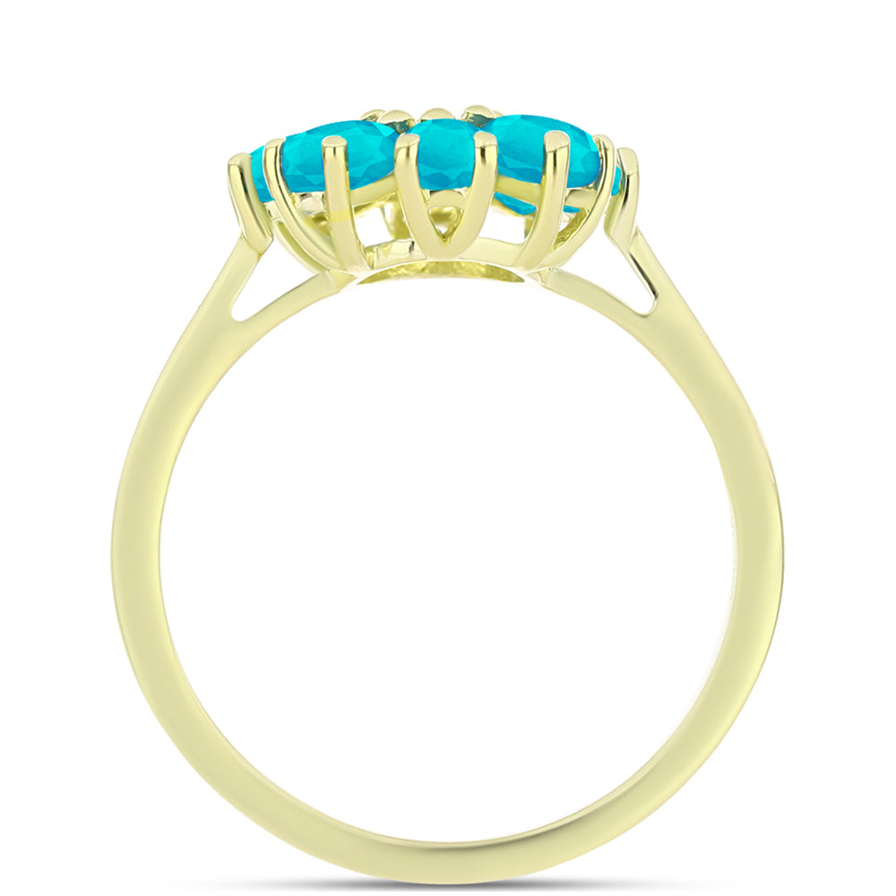Anillo de Plata Bañada en Oro con Jade Azul y Topacio Blanco
