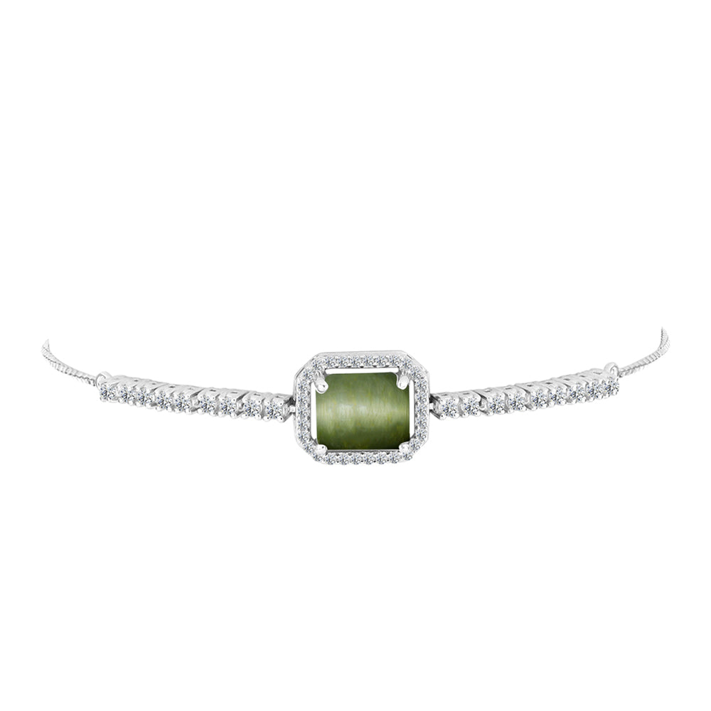 Pulsera de Plata con Ojo de Gato Verde de Antananarivo y Topacio Blanco 2 