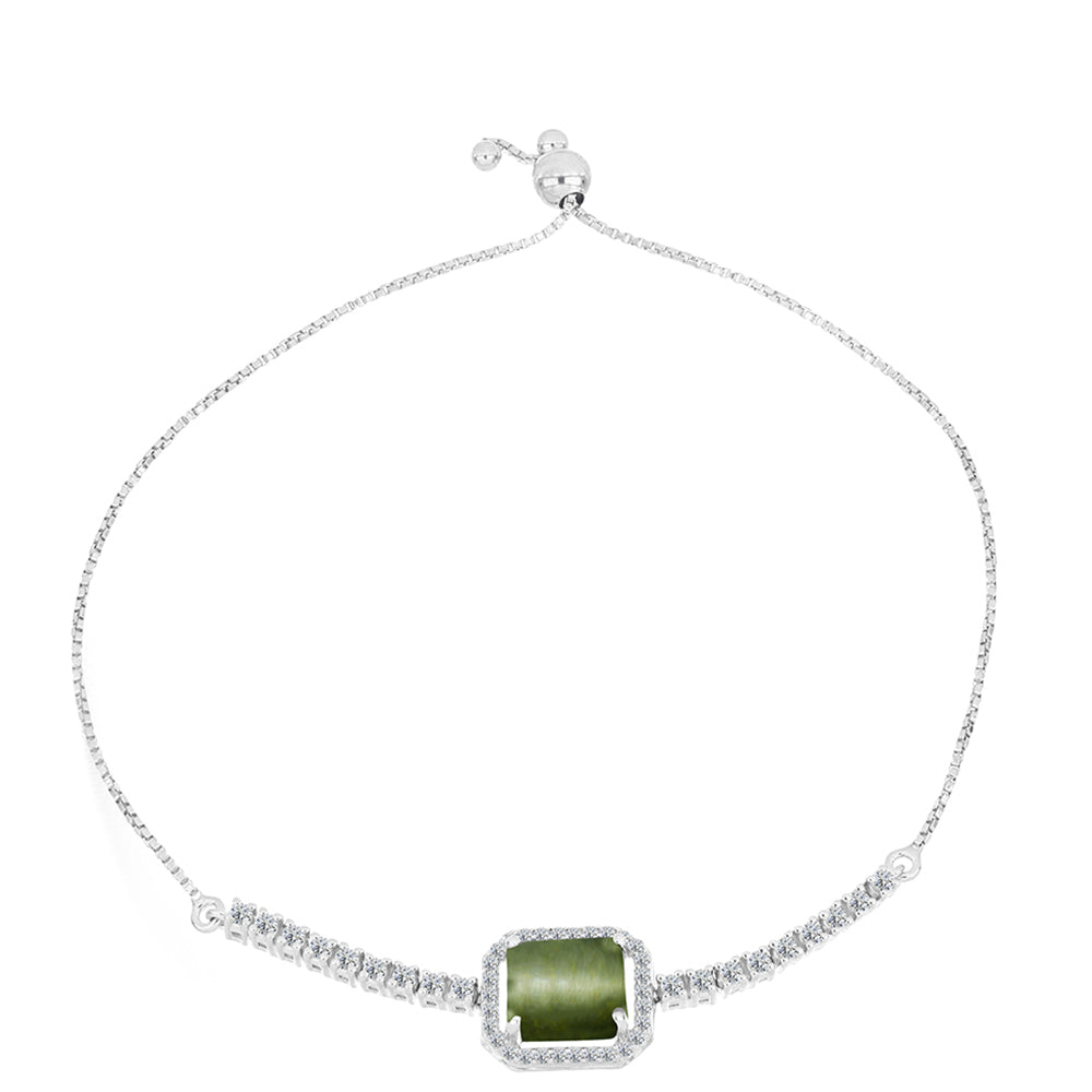 Pulsera de Plata con Ojo de Gato Verde de Antananarivo y Topacio Blanco