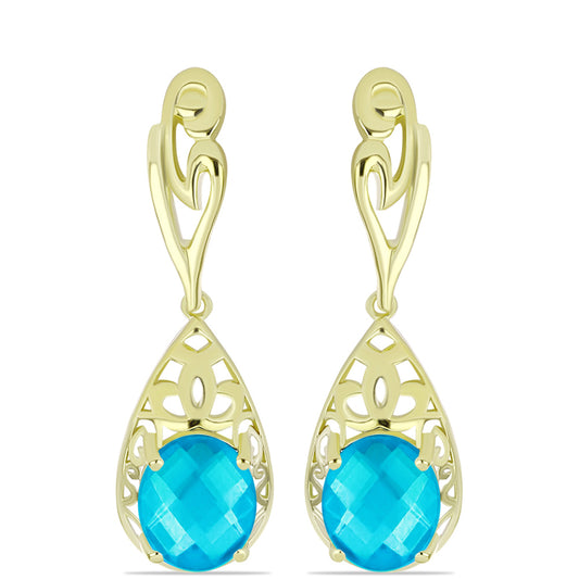 Pendientes de Plata Bañada en Oro con Jade Azul