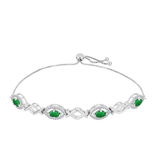 Pulsera de Plata con Esmeralda de Zambia y Topacio Blanco