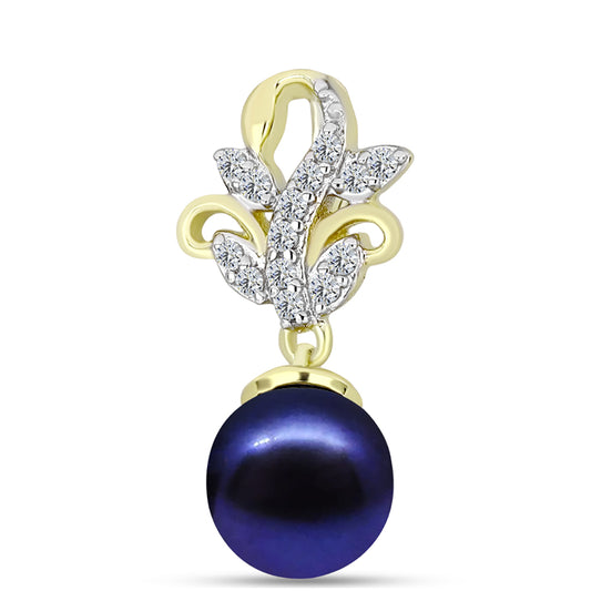 Colgante de Plata Bañada en Oro con Perla Negra de Agua dulce y Topacio Blanco