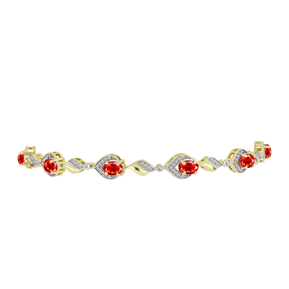 Pulsera de Plata Bañada en Oro con Ópalo de Fuego de Lega Dembi y Topacio Blanco 2 