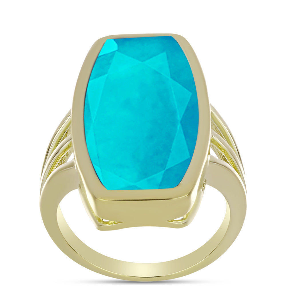 Anillo de Plata Bañada en Oro con Jade Azul