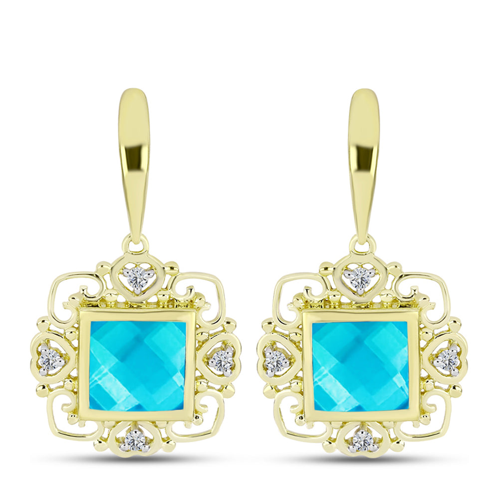 Pendientes de Plata Bañada en Oro con Jade Azul y Topacio Blanco