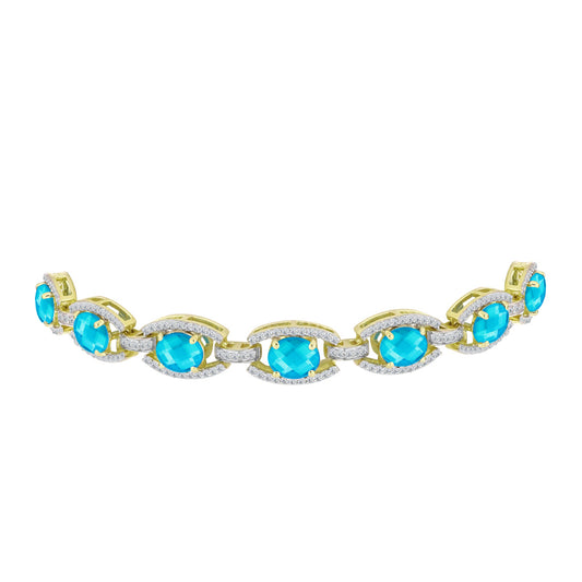 Pulsera de Plata Bañada en Oro con Jade Azul y Topacio Blanco