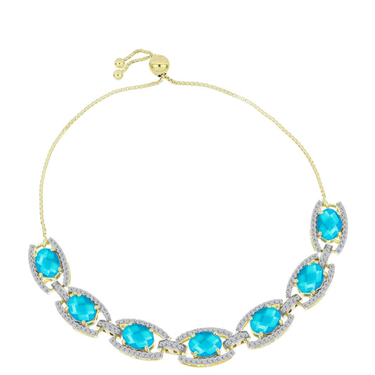 Pulsera de Plata Bañada en Oro con Jade Azul y Topacio Blanco
