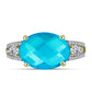 Anillo de Plata Bañada en Oro con Jade Azul y Topacio Blanco