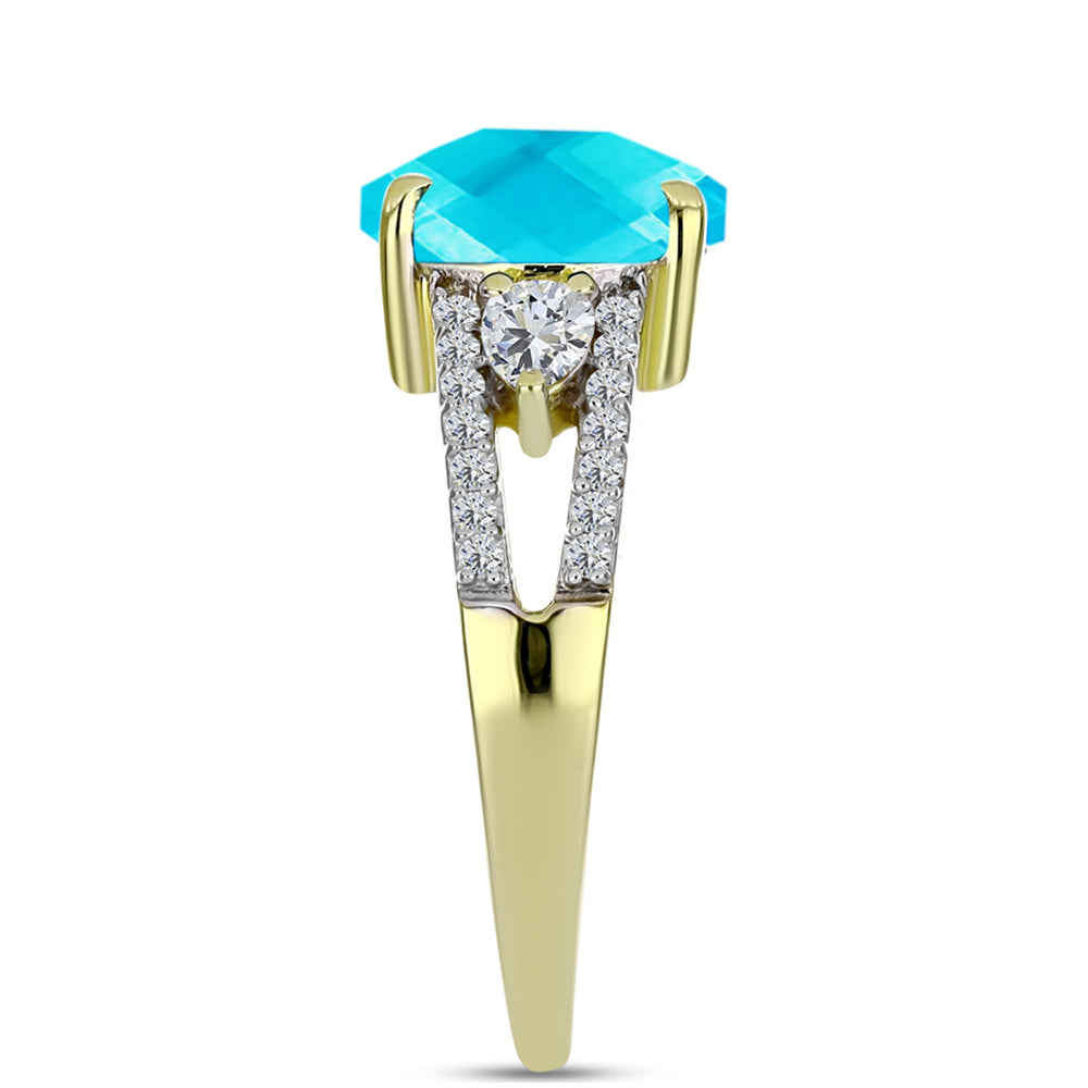 Anillo de Plata Bañada en Oro con Jade Azul y Topacio Blanco 4 