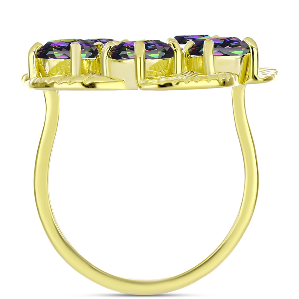 Anillo de Plata Bañada en Oro con Cuarzo Hematita verde místico