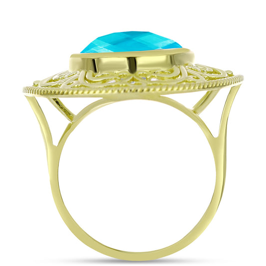 Anillo de Plata Bañada en Oro con Jade Azul