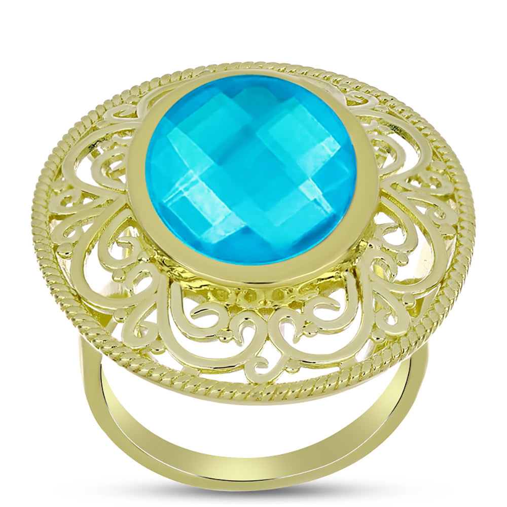 Anillo de Plata Bañada en Oro con Jade Azul