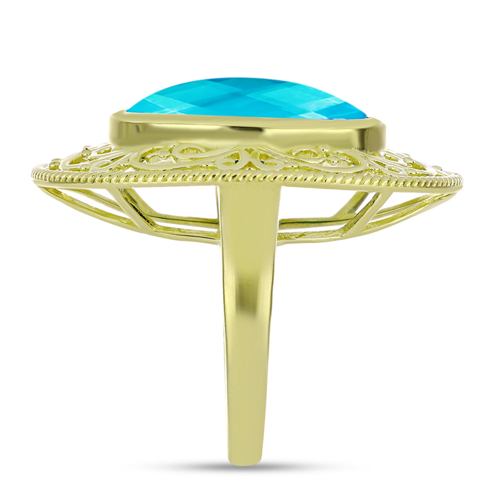 Anillo de Plata Bañada en Oro con Jade Azul