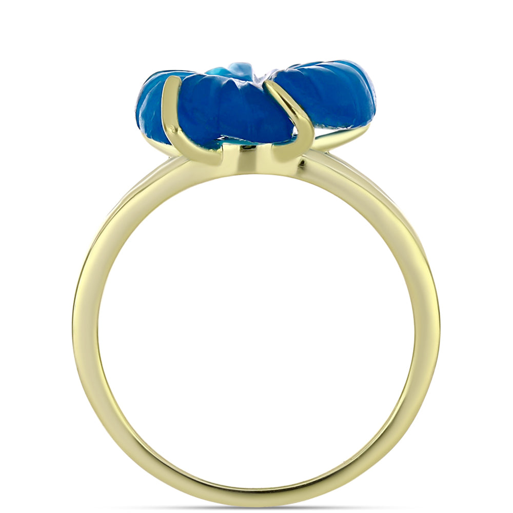 Anillo de Plata Bañada en Oro con Jade Azul 9 