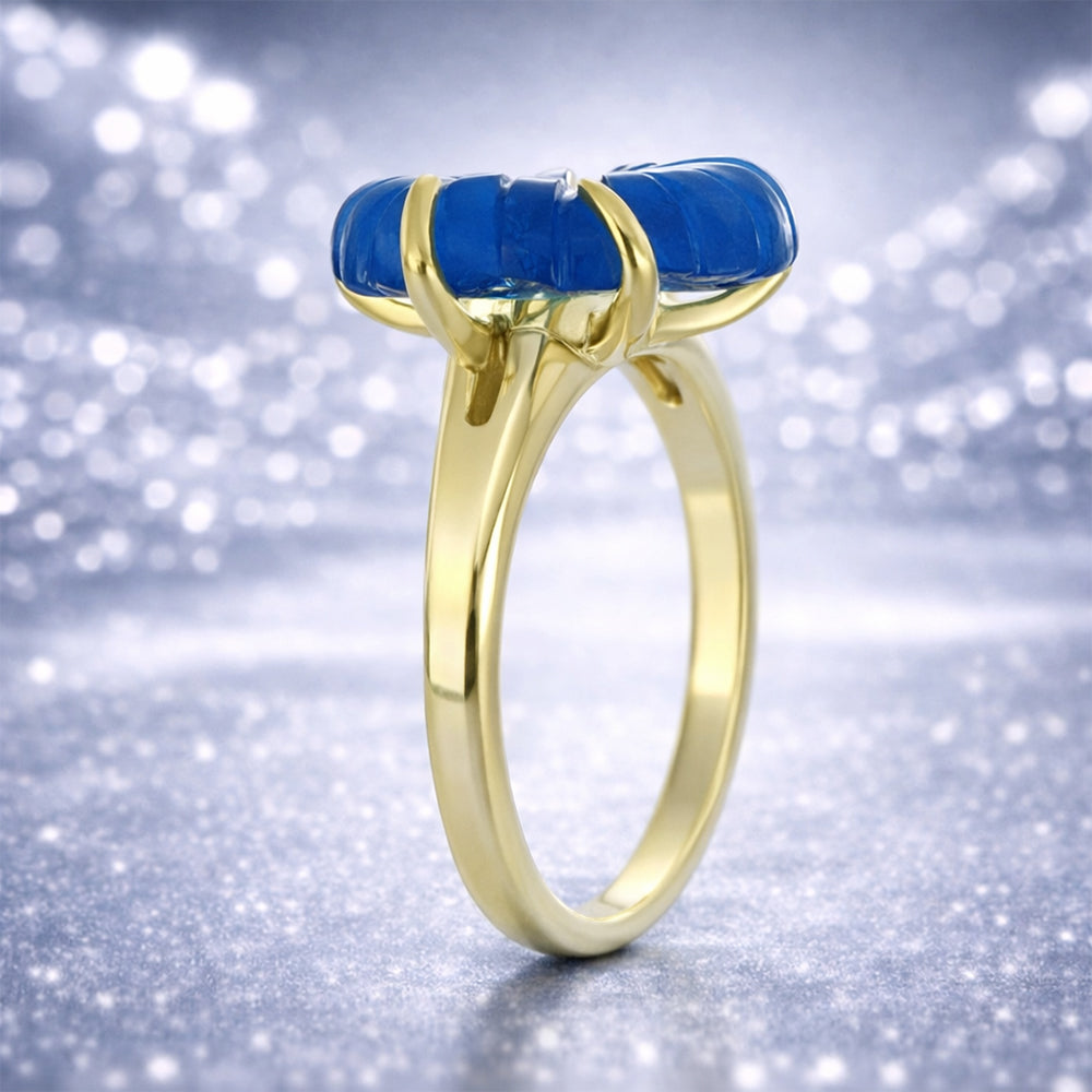 Anillo de Plata Bañada en Oro con Jade Azul 7 