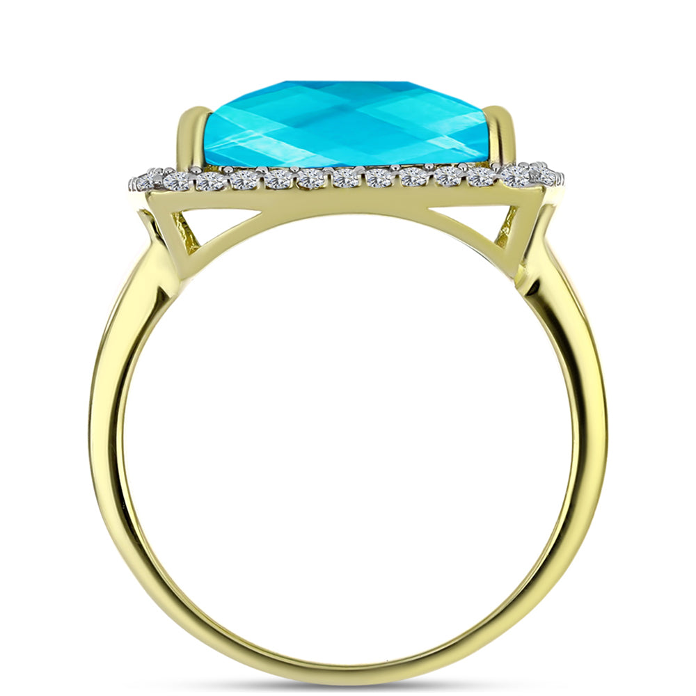 Anillo de Plata Bañada en Oro con Jade Azul y Topacio Blanco 2 