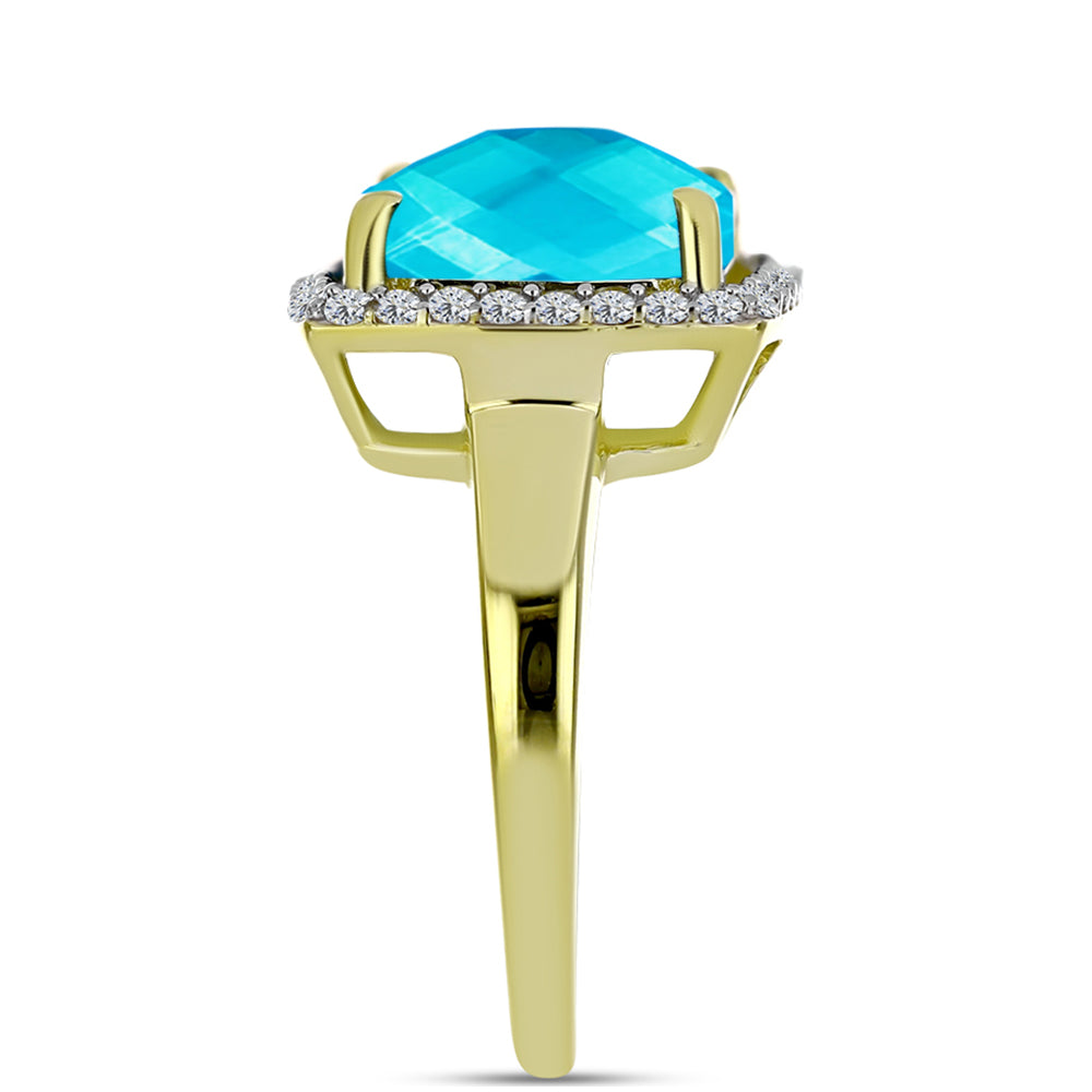Anillo de Plata Bañada en Oro con Jade Azul y Topacio Blanco 4 