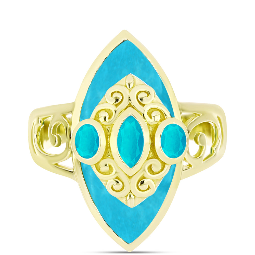 Anillo de Plata Bañada en Oro con Jade Azul 1 