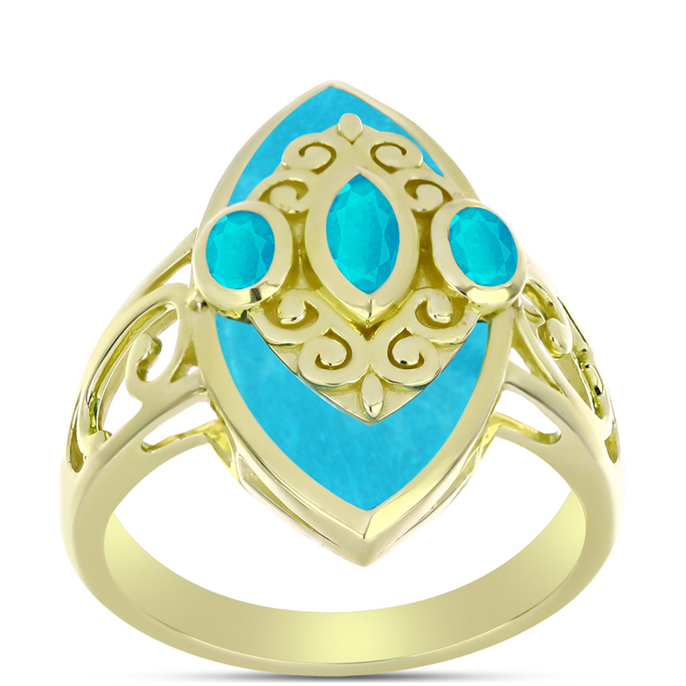 Anillo de Plata Bañada en Oro con Jade Azul