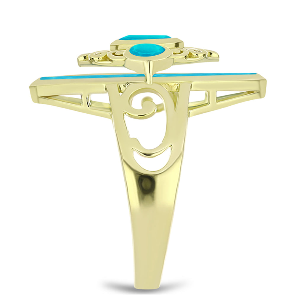 Anillo de Plata Bañada en Oro con Jade Azul 4 