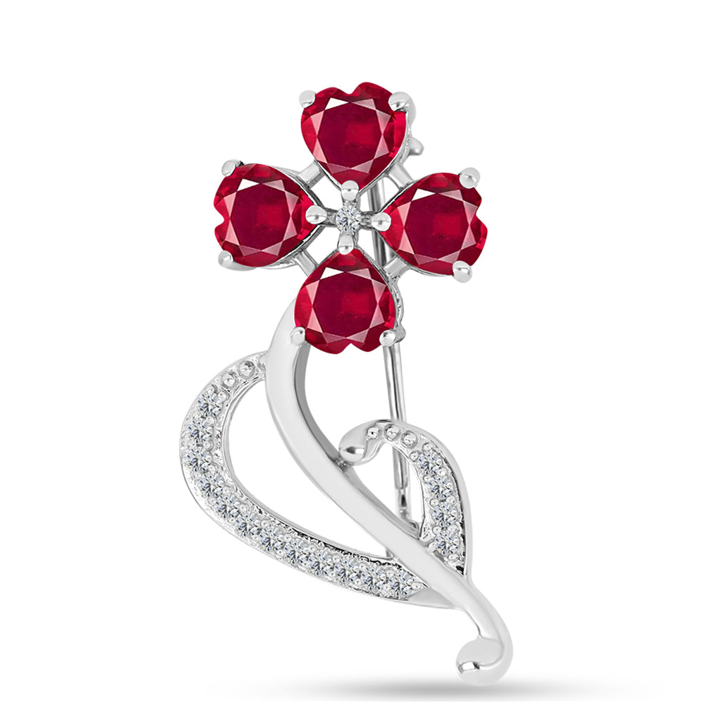 Broche de Plata con Rubí de Madagascar y Topacio Blanco 1 