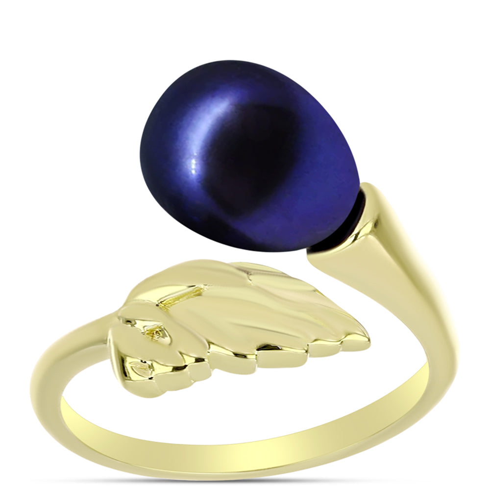 Anillo de Plata Bañada en Oro con Perla Negra de Agua dulce