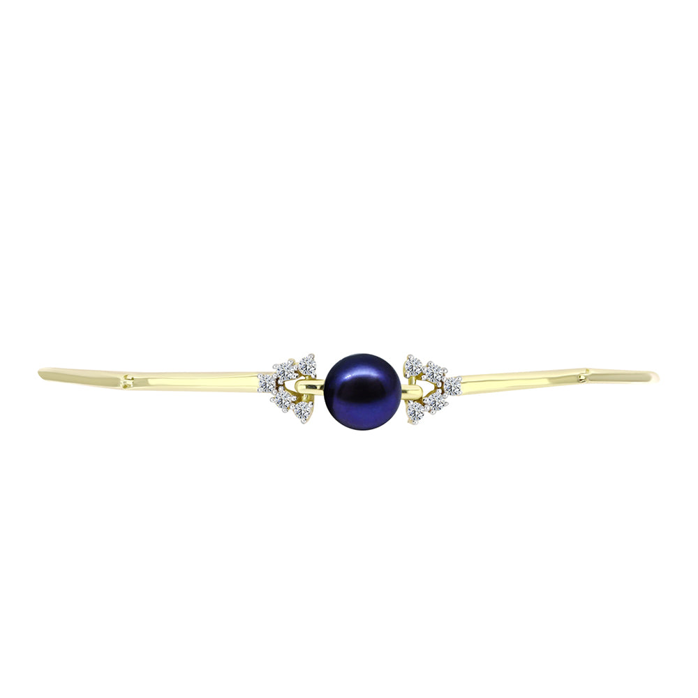Pulsera de Plata Bañada en Oro con Perla Negra de Agua dulce y Topacio Blanco 2 