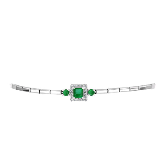 Pulsera de Plata con Esmeralda de Zambia y Topacio Blanco