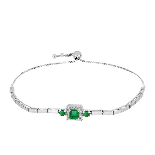 Pulsera de Plata con Esmeralda de Zambia y Topacio Blanco
