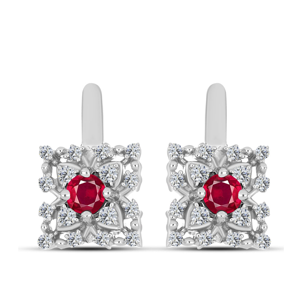 Pendientes de Plata con Rubí de Madagascar y Topacio Blanco