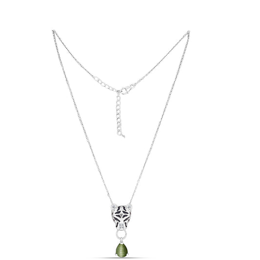 Collar de Plata con Ojo de Gato Verde de Antananarivo y Espinela Negra