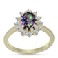 Anillo de Plata Bañada en Oro con Cuarzo Hematita verde místico y Topacio Blanco
