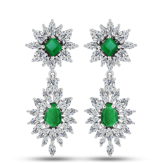 Pendientes de Plata con Esmeralda de Zambia y Topacio Blanco