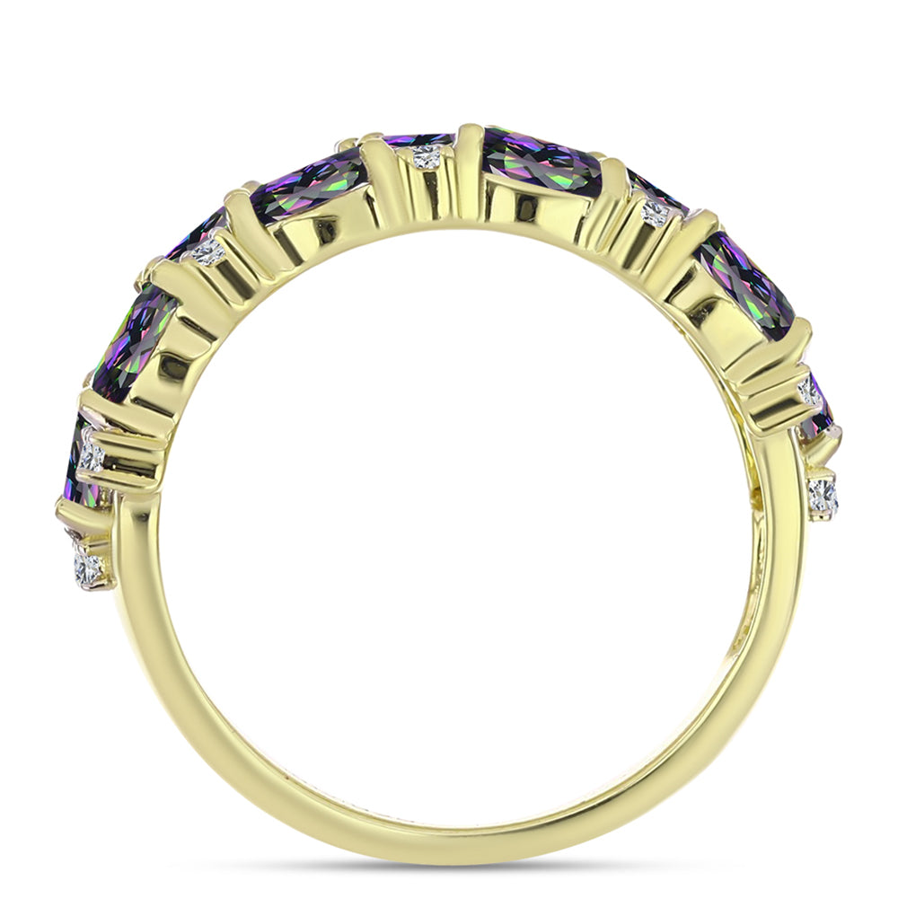 Anillo de Plata Bañada en Oro con Cuarzo Hematita verde místico y Topacio Blanco