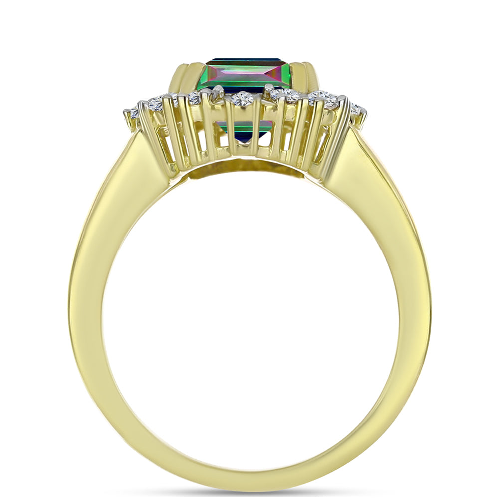 Anillo de Plata Bañada en Oro con Cuarzo Hematita verde místico y Topacio Blanco