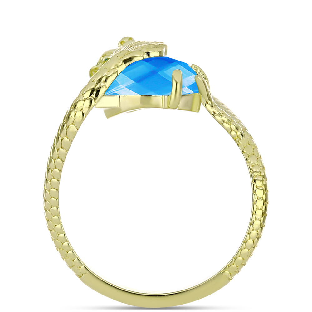 Anillo de Plata Bañada en Oro con Jade Azul 2 