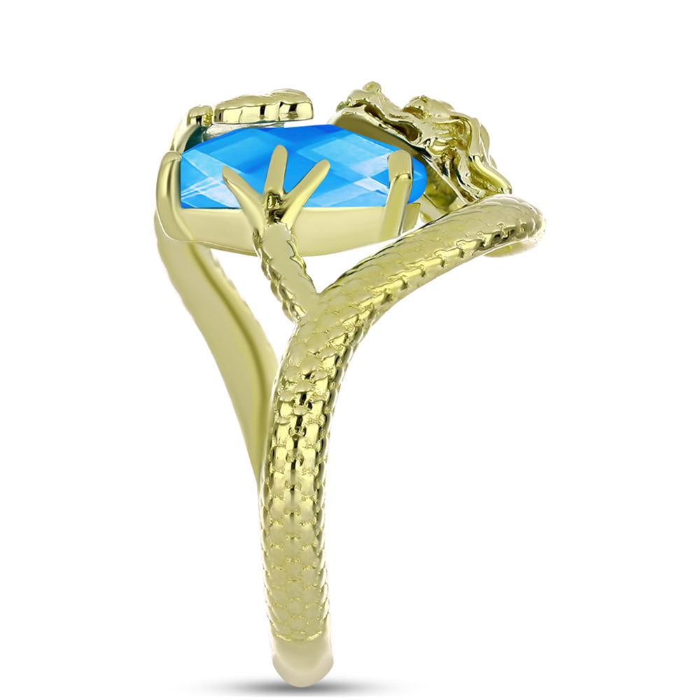 Anillo de Plata Bañada en Oro con Jade Azul 4 