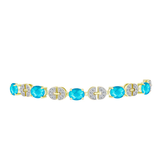 Pulsera de Plata Bañada en Oro con Jade Azul y Topacio Blanco