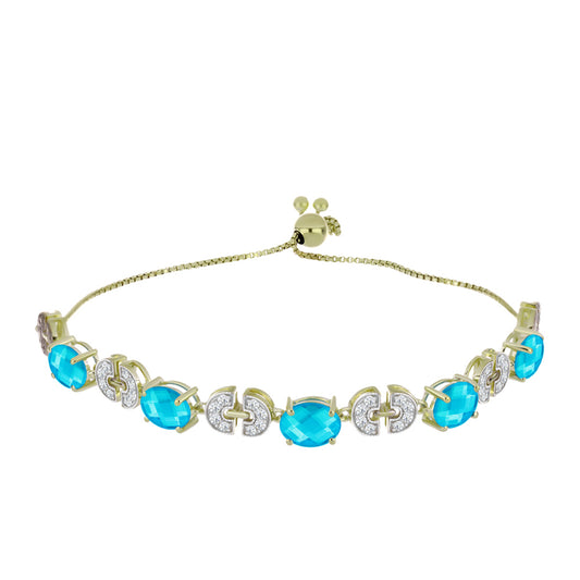Pulsera de Plata Bañada en Oro con Jade Azul y Topacio Blanco