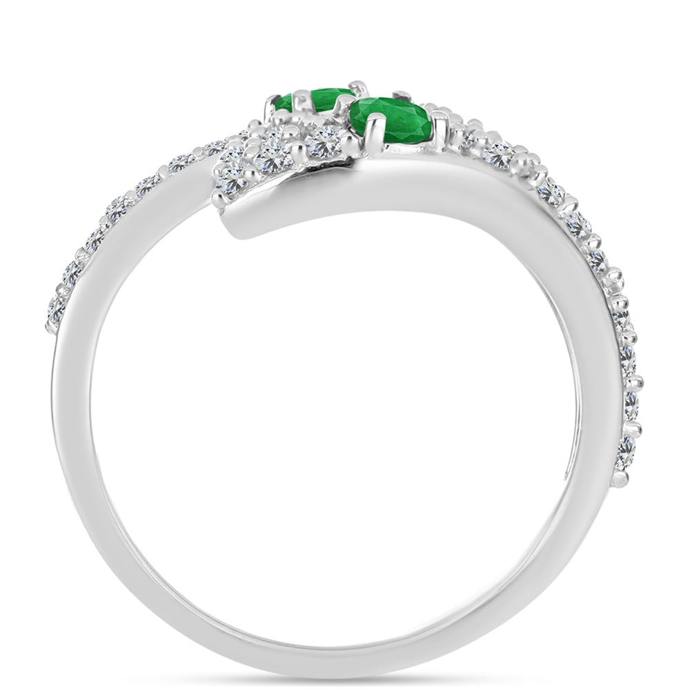 Anillo de Plata con Esmeralda de Zambia y Topacio Blanco