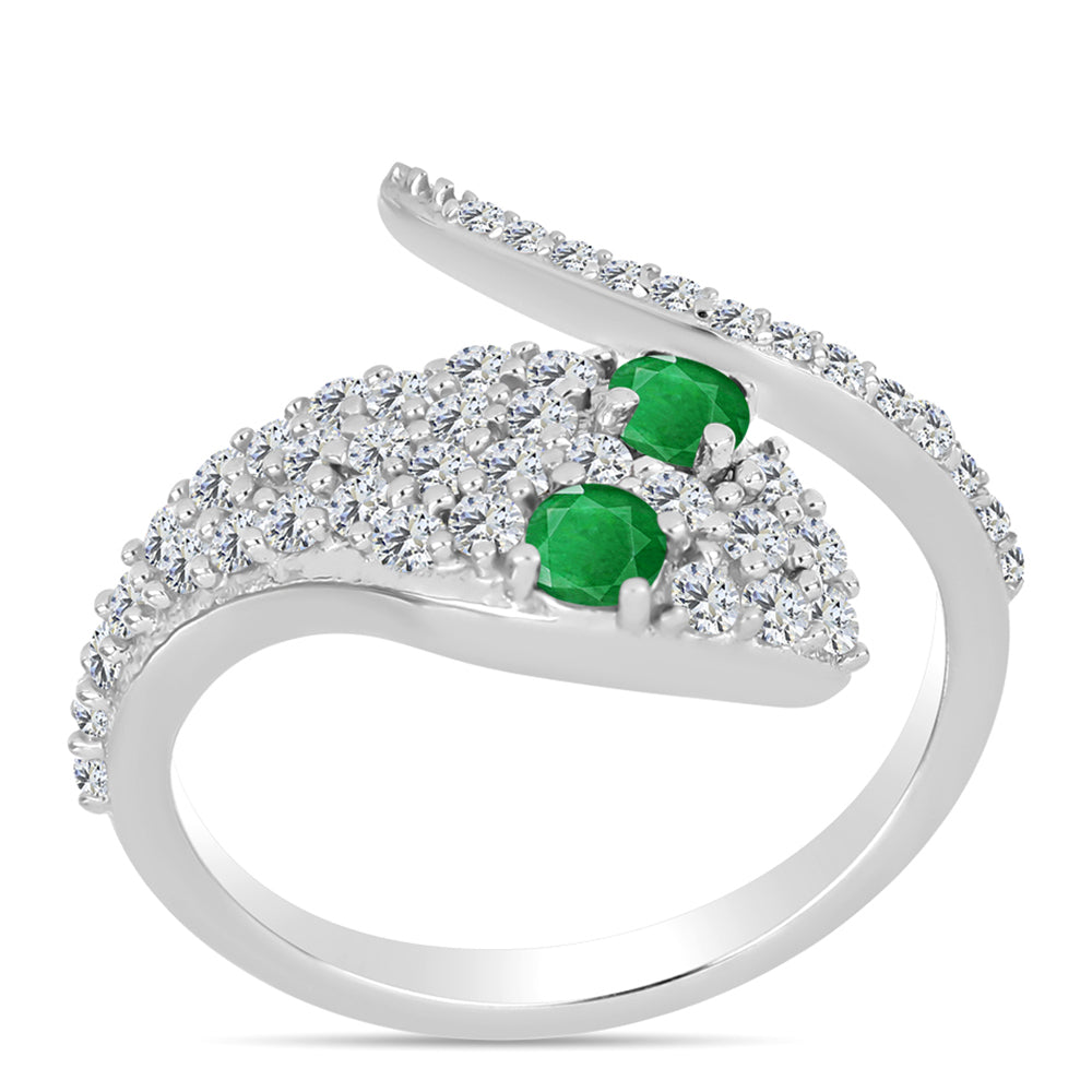 Anillo de Plata con Esmeralda de Zambia y Topacio Blanco 3 