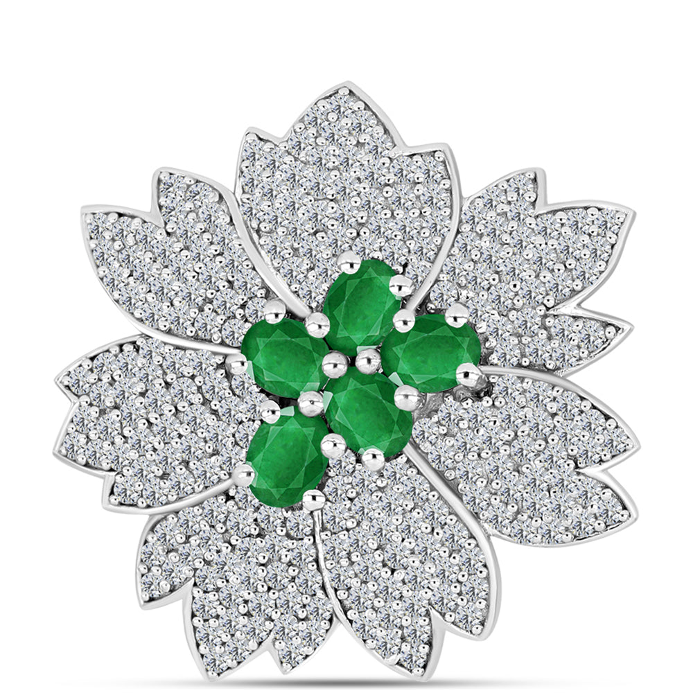 Broche de Plata con Esmeralda de Zambia y Topacio Blanco 1 
