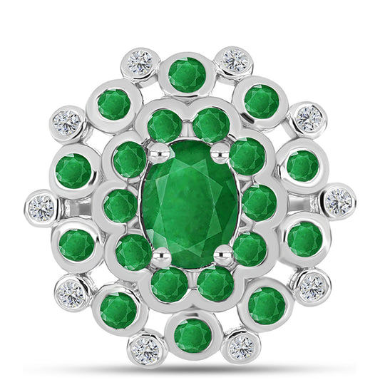 Anillo de Plata con Esmeralda de Zambia y Topacio Blanco