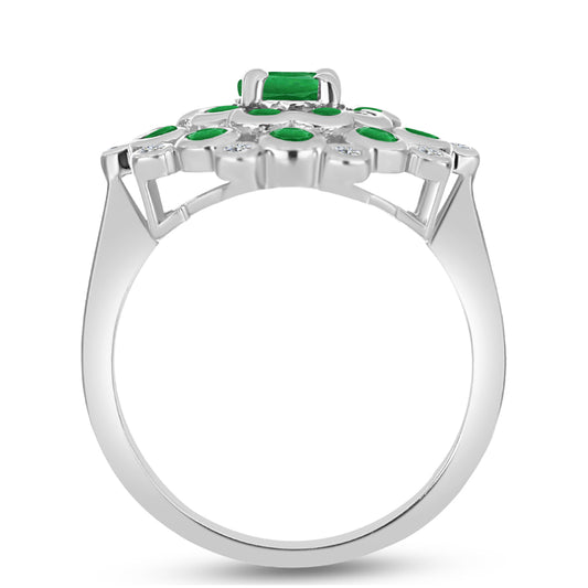 Anillo de Plata con Esmeralda de Zambia y Topacio Blanco