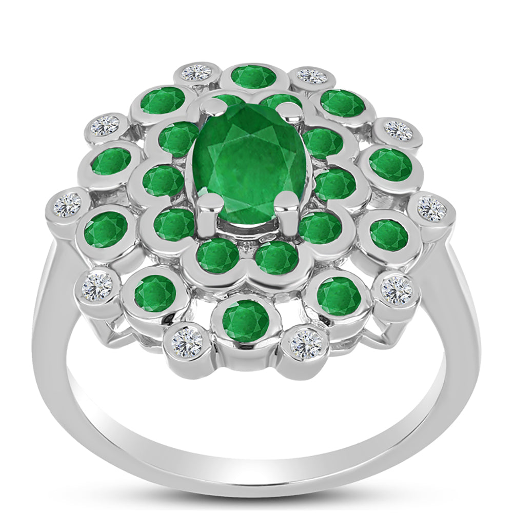 Anillo de Plata con Esmeralda de Zambia y Topacio Blanco