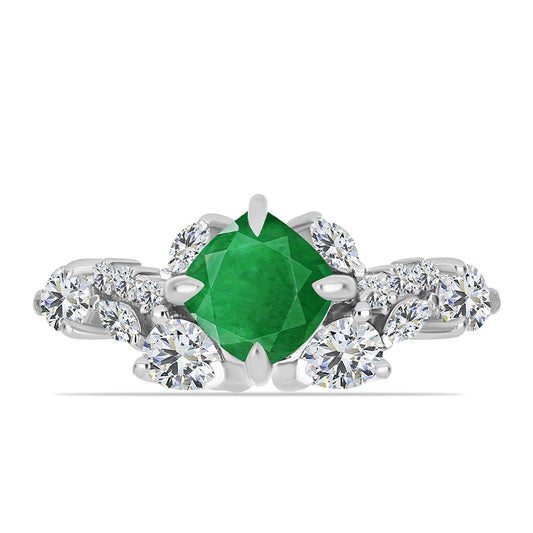 Anillo de Plata con Esmeralda de Zambia y Topacio Blanco