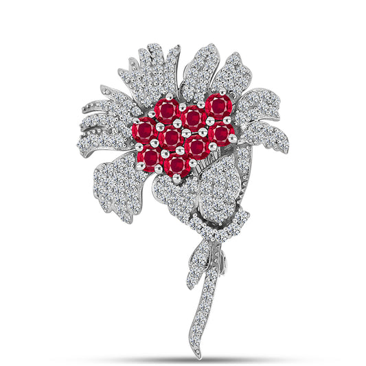 Broche de Plata con Rubí de Madagascar y Topacio Blanco