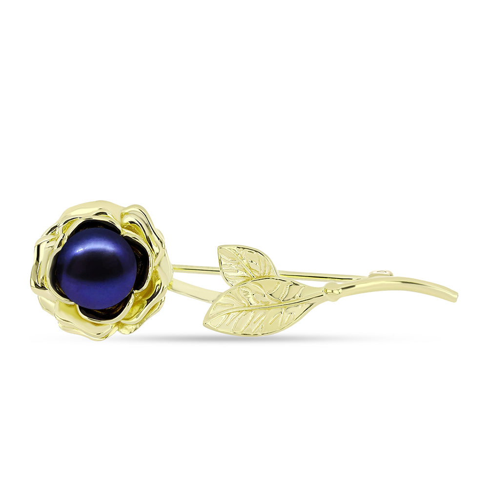 Broche de Plata Bañada en Oro con Perla Negra de Agua dulce 1 
